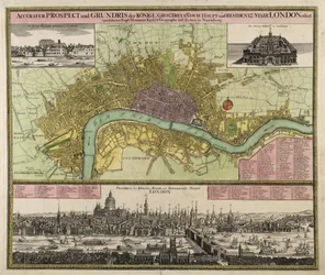 Mappa e prospetto di Londra, c.1710