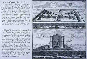 Il Labirinto di Creta e il Tempio di Venere, Paphos, Cipro, entrambi presi da disegni trovati su antiche monete romane da 