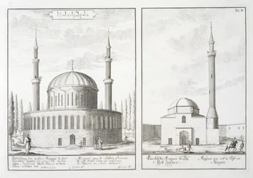 Vista di una moschea a Bursa e una moschea in Ungheria, da 