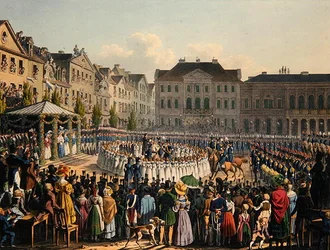 Cerimonia di consacrazione della bandiera della Guardia Civica di Kassel nel 1831
