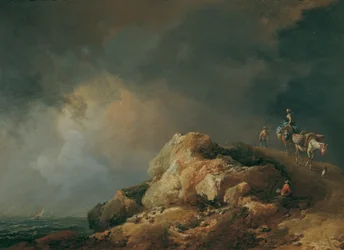 Paesaggio costiero con animali da soma