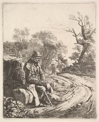 Un vecchio seduto sul ciglio della strada, 1818