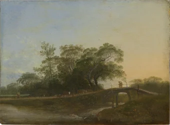 Paesaggio con ponte pedonale