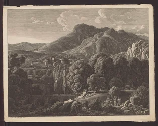 Paesaggio montano con una città dall