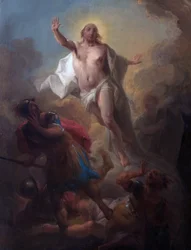 Cristo risorgente dalla tomba e soldati romani in fuga
