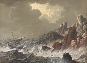 Navi in tempesta naufragate su una costa rocciosa