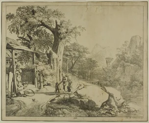 Paesaggio montano con figure
