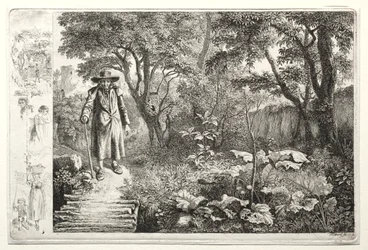 Il vecchio davanti al ponte di tronchi