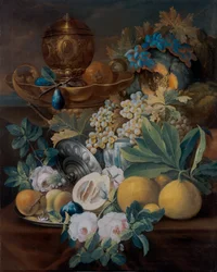 Natura morta con frutta e fiori