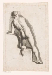 Nudo maschile inginocchiato, visto da dietro