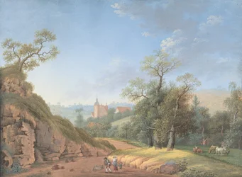 Famiglia di contadini in un paesaggio