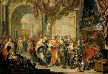 Creso (596-546 a.C.) mostra i suoi tesori a Solone (640-558 a.C.) - Creso e Solone - di Johann Georg Platzer (1704-1761) - Galleria d