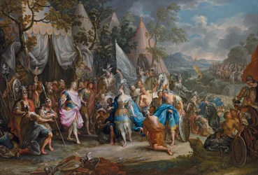 La regina delle Amazzoni, Talestri, nel campo di Alessandro Magno