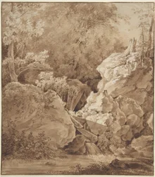 Scena boschiva con torrente di montagna