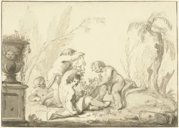 Rappresentazione allegorica con bambini con un cesto di fiori