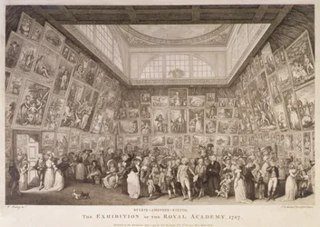 Veduta interna di Somerset House che mostra una mostra della Royal Academy of Arts nel 1787