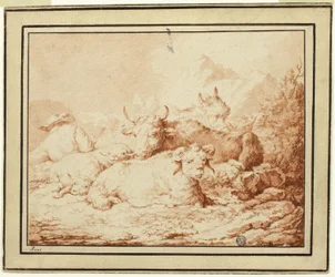 Bovini e Pecore con Mandriano in Paesaggio Roccioso