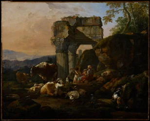 Paesaggio romano con bestiame e pastori, 1676