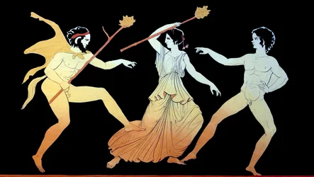 Un satiro, una menade e un seguace maschio di Dioniso danzano in una frenesia c.1796