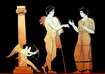 Eros che mira una delle sue frecce a una giovane coppia che parla c.1796