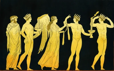La dea Nike che assegna la fascia della vittoria a tre vincitori incoronati di alloro c.1796