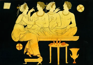 Due giovani uomini intrattenuti da Hetairai durante un simposio c.1796