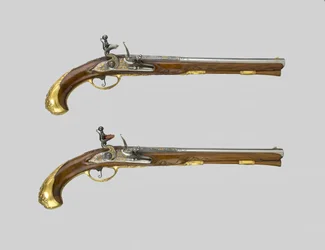 Coppia di pistole a pietra focaia, Germania, 1700-30