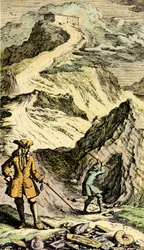 Paleontologia: il naturalista svizzero Johann Jakob Scheuchzer (1672-1733) scoprì nelle montagne svizzere le tracce del Diluvio Universale grazie ai fossili. Incisione da 