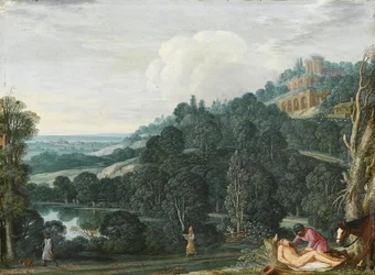 Un paesaggio esteso con Il buon samaritano