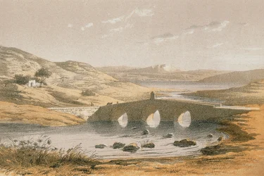 Ponte di Giacobbe sul fiume Giordano. Incisione di Bernatz et alii - Steinkopk J.F. Editore