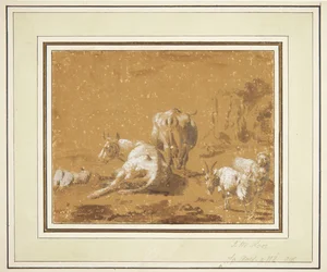 Paesaggio con mucche e capre