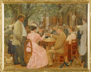 Beim Heurigen - in un Heurigen -pub ... (olio su tavola)