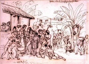 Indiani in visita a una tenuta, Brasile, c.1825
