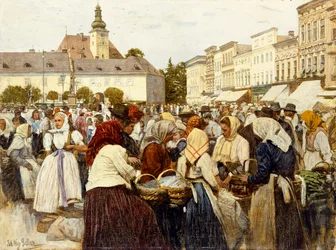 La piazza del mercato, Misfrau (olio su tela)