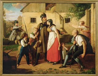 Die Heimkehr des Landwehrmannes - Il ritorno del miliziano ... (dipinto su tela)