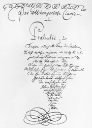 Pagina del titolo manoscritta di Il clavicembalo ben temperato, 1722