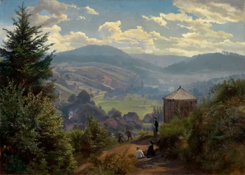 La valle di Oberbeuern dal Cäcilienberg, mattino
