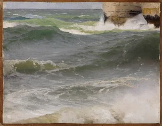 Studio del mare presso Étretat con costa rocciosa sulla destra
