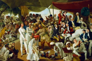 Il colonnello Mordaunt assiste a un combattimento di galli a Lucknow, India, 1790