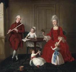 Ritratto del signor e della signora James Blew e dei loro tre figli in un elegante interno
