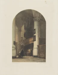 Interno di chiesa con due figure e organo