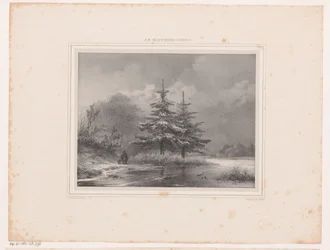 Paesaggio invernale con due pini