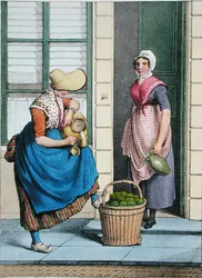 Una donna che vende latte e verdure, illustrazione da 
