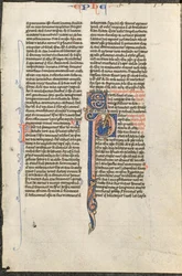 Foglio da una Bibbia latina: Iniziale P con San Paolo che tiene una spada..., c. 1250