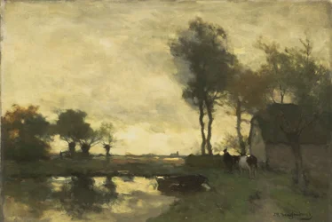 Paesaggio con fattoria vicino a un lago