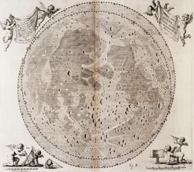 Prima mappa dettagliata della Luna disegnata nel 1647 da Johann Hevelius, stampa tratta dall