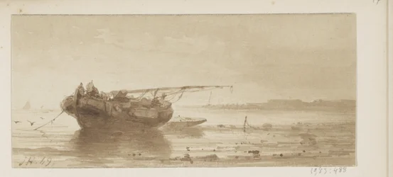Nave con vela ammainata su un fiume