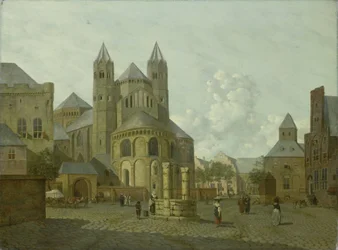Paesaggio urbano immaginario con chiesa romanica