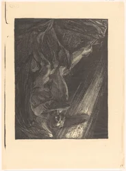 Angelo caduto seduto su una roccia