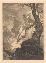 Ferito in un paesaggio roccioso